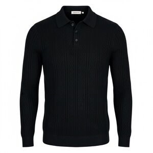INDUSTRY Mens Black Textured Knit Long Sleeve Polo Sweater Size M